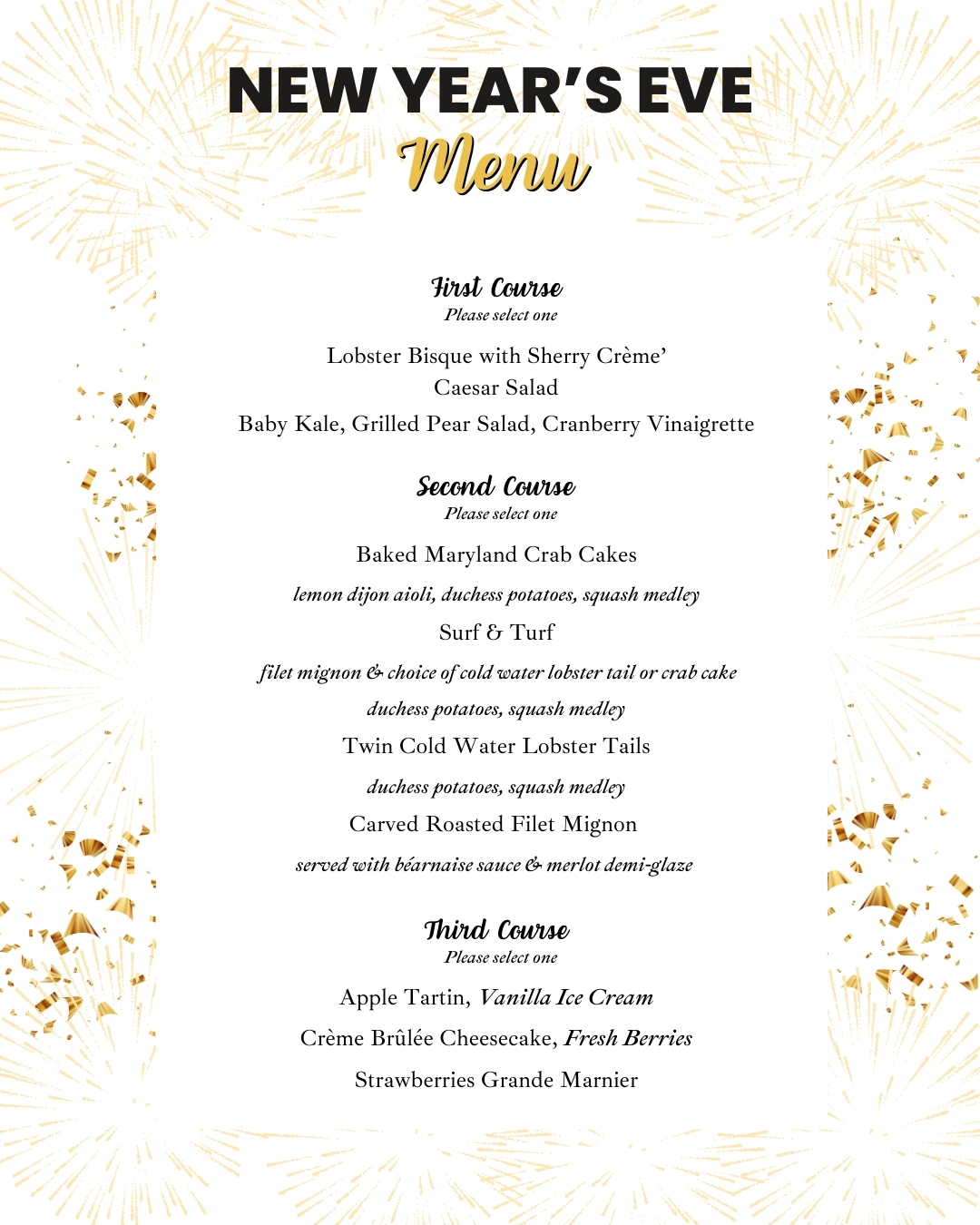 New year's Eve Menu