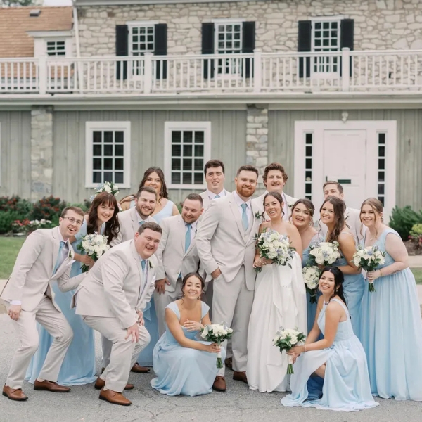 Wedding Party Posing in front of Downingtown