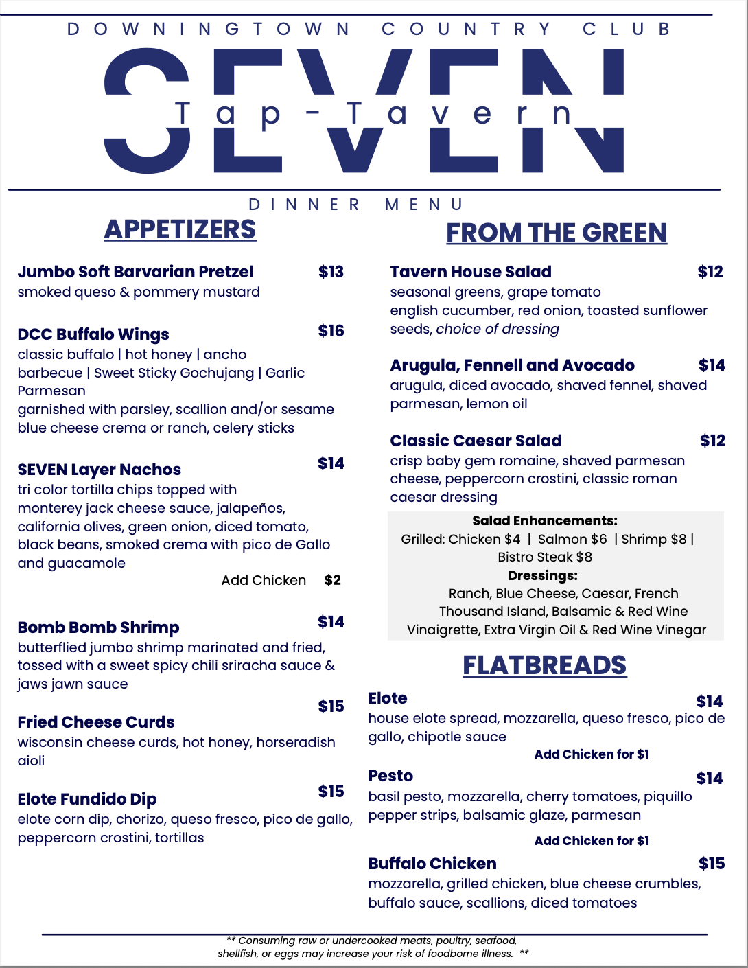 Seven Tap-Tavern Dinner Menu