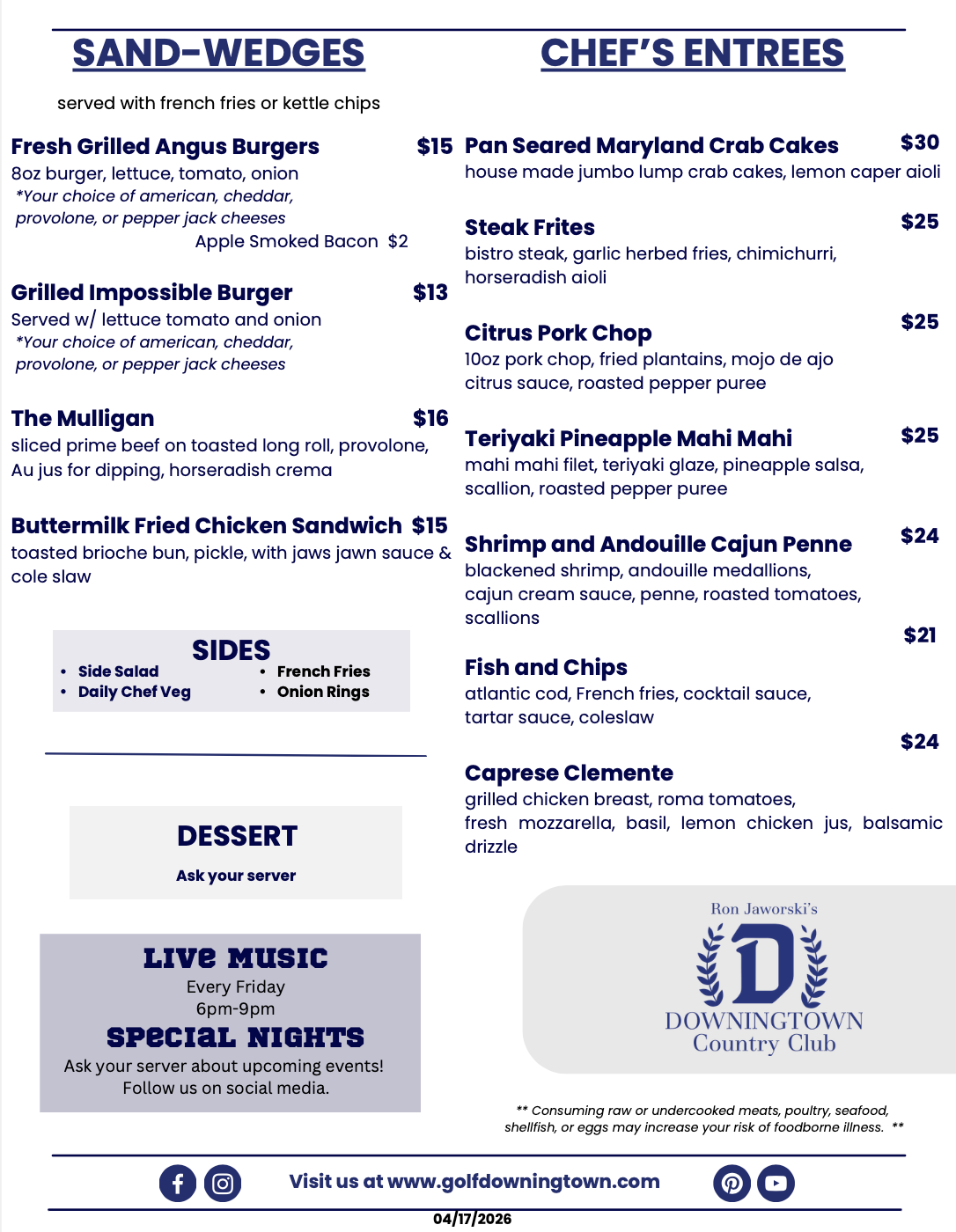 Seven Tap-Tavern Dinner Menu